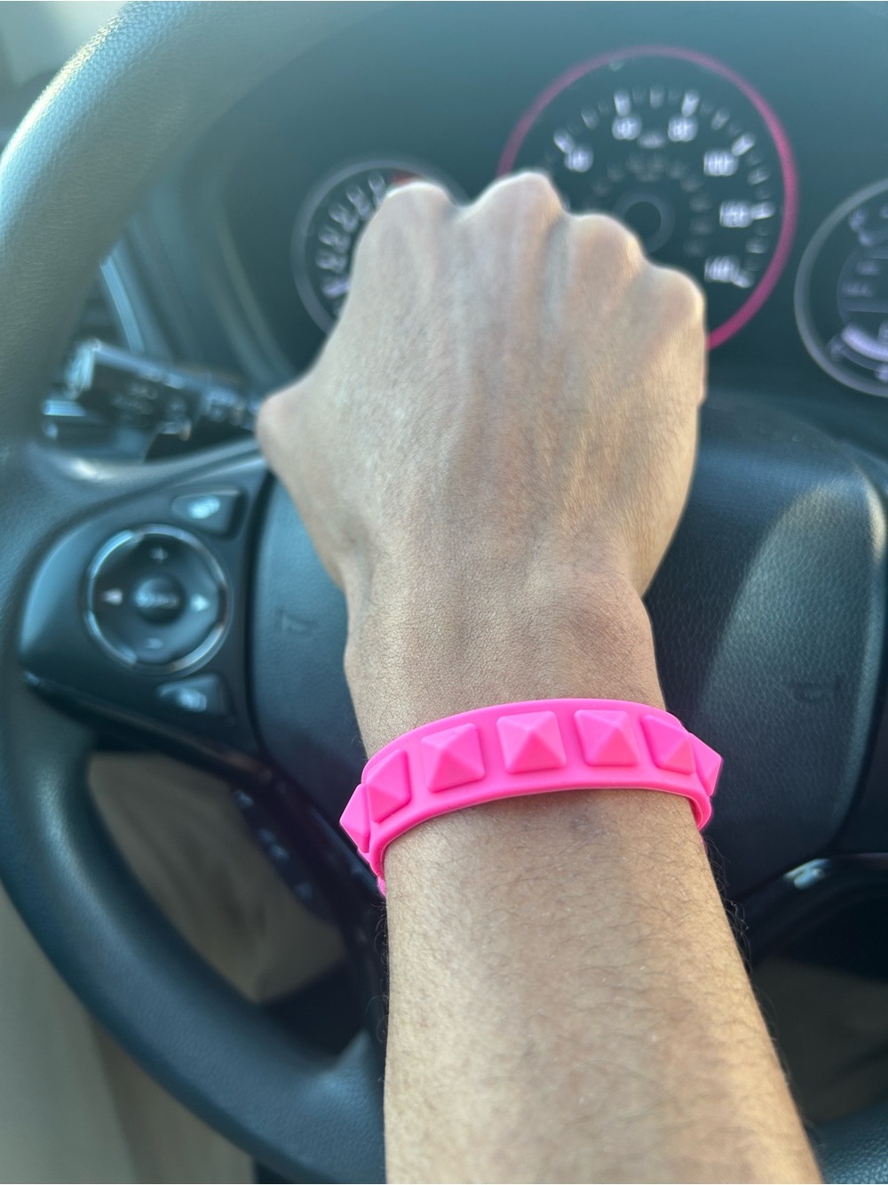 Neon Pink silicone punk bracelet studded style ADJUSTABLE